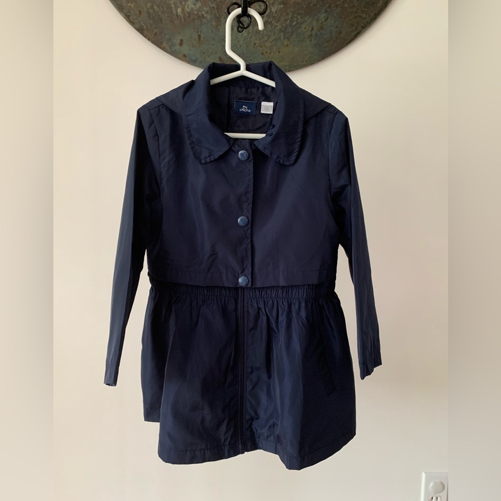 Navy satin trench, size 6Y/116 cm